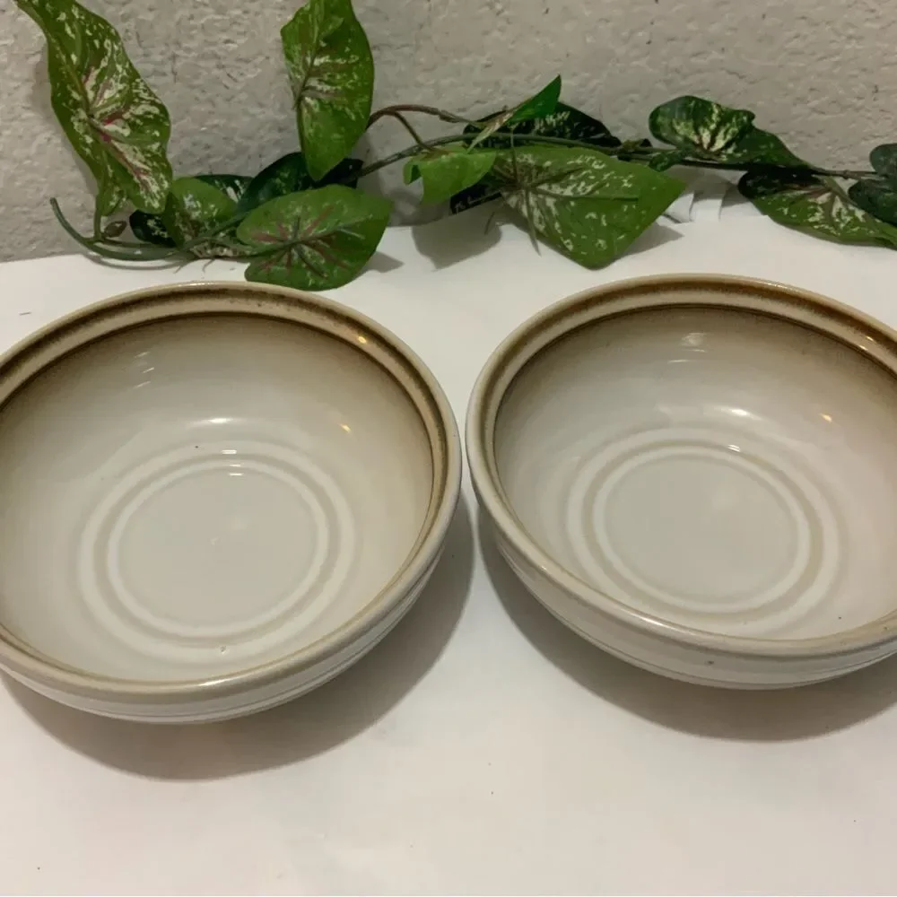 Noritake Fanfare 5621  Ivory Stoneware soup Bowls set of 2 A11